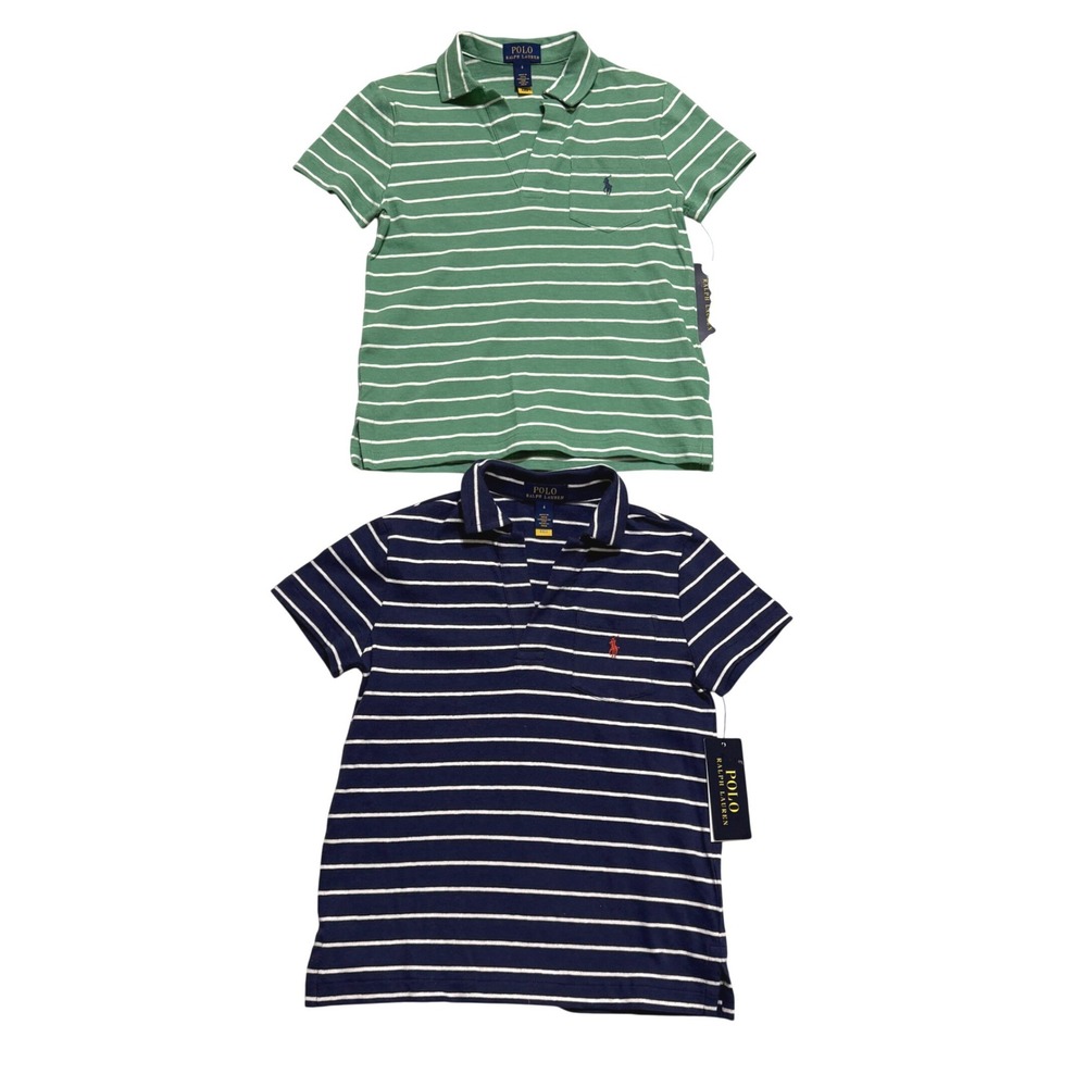 Polo Ralph Lauren Polo Shirts Lot of 2 boys Size 6 Green Navy Blue Striped NWT
